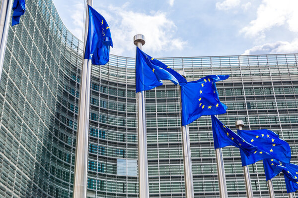 European flags  in Brussels