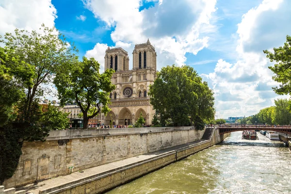Сена и Нотр-Дам-де-Париж — стоковое фото