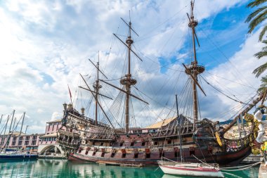 Old wooden ship in Genoa, Italy clipart