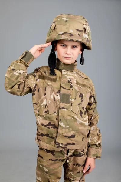 Young boy dressed like  soldier — Stock Photo, Image