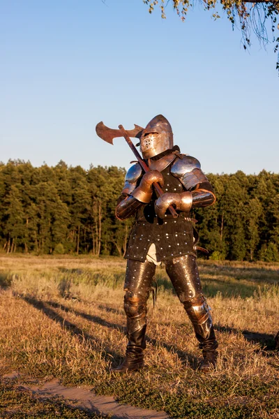 中世纪的骑士，用斧子 — 图库照片