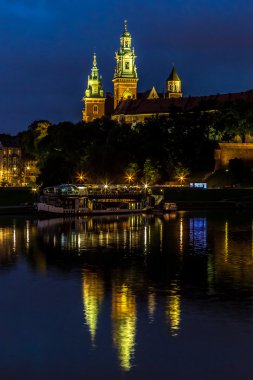 Krakow gece. Wawel Kalesi