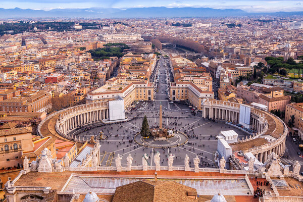 Rome, Italy. Famous Saint Peter's Square in Vatican and aerial view of the city.