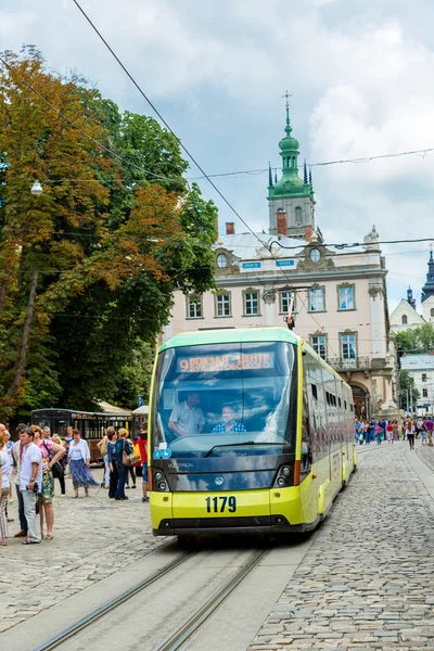 Tram in  historic center of Lviv — Stock Photo, Image