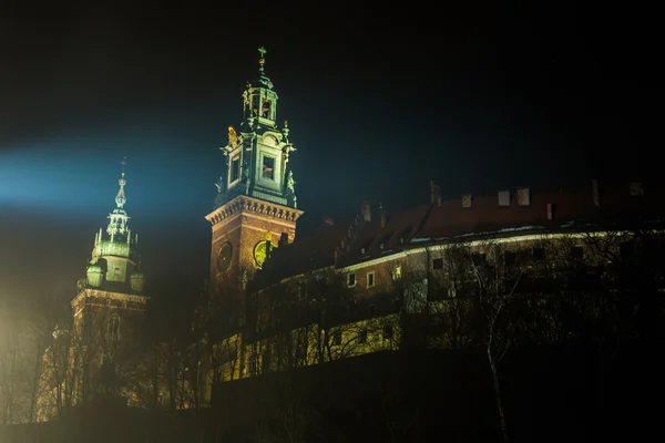 Zamek na Wawelu w Krakowie nocą — Zdjęcie stockowe