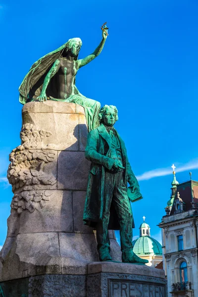 Sculpture of poet Preseren in Ljubljana