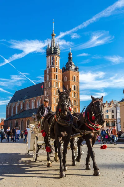 Pferdekutsche am Hauptplatz in Krakau — Stockfoto