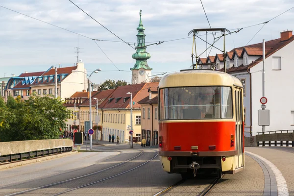 Red tram in Bratislava — Stock Photo, Image