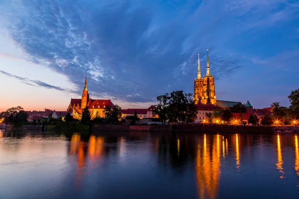 Nocna panorama Wrocław — Zdjęcie stockowe