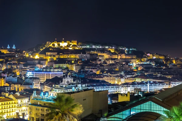 Flygfoto över Lissabon nattetid — Stockfoto