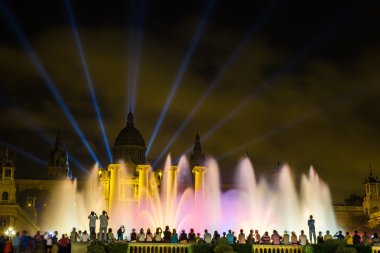 Fountain light show at night in Barcelona