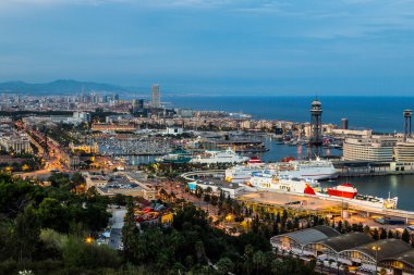 night view of Barcelona and port