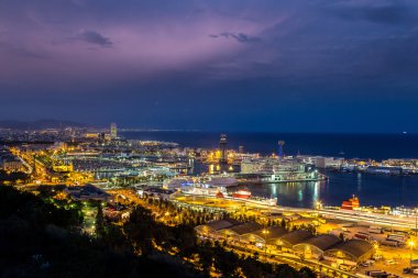 night view of Barcelona and port