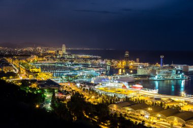 night view of Barcelona and port