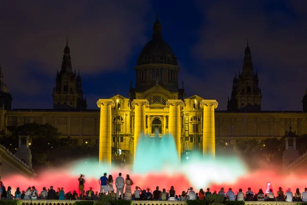 Fountain light show at night in Barcelona — Stok fotoğraf