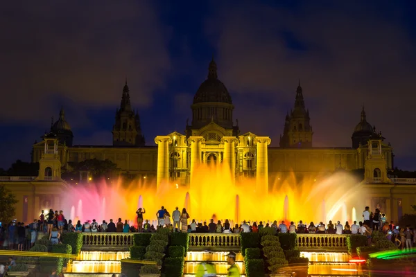 Fountain light show at night in Barcelona — Stok fotoğraf