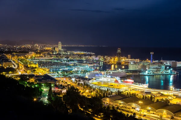 Night view of Barcelona and port — Stock Photo, Image