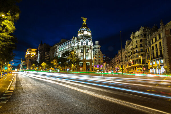 Madrid street at night in Spain