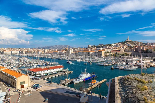 Notre Dame de la Garde and port in Marseille — Stock Photo, Image