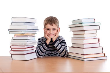öğrenci ve bir yığın kitap
