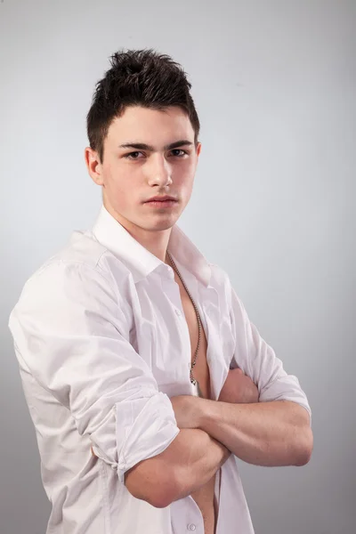 Healthy muscular young man on  background — Stock Photo, Image