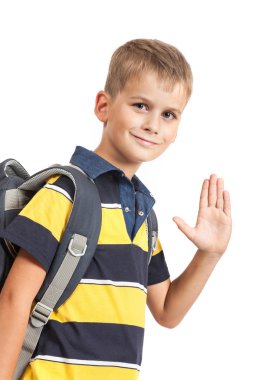 sevimli öğrenci işareti Merhaba göster .