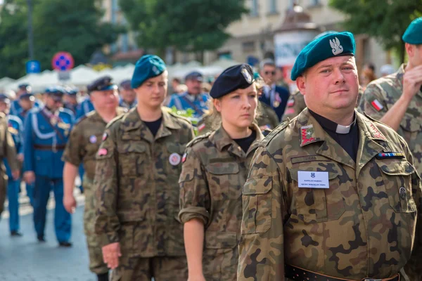 Ssoldiers in a historical  part of Krakow — Stock Photo, Image