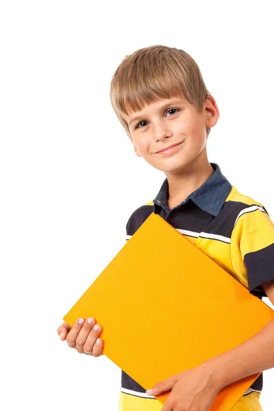 Schüler hält ein Buch in der Hand — Stockfoto