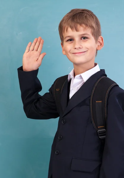 Schattig schooljongen Toon teken Hallo — Stockfoto