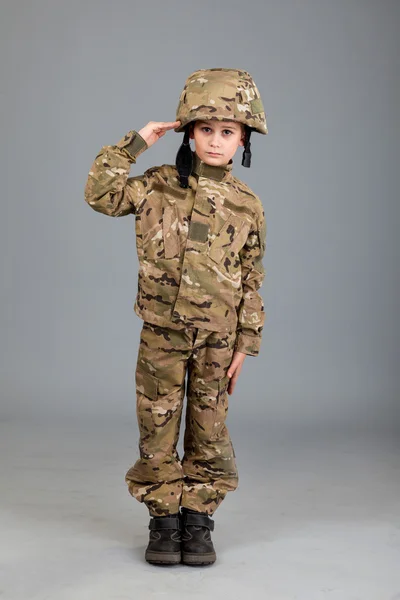 Young boy dressed like soldier — Stock Photo, Image