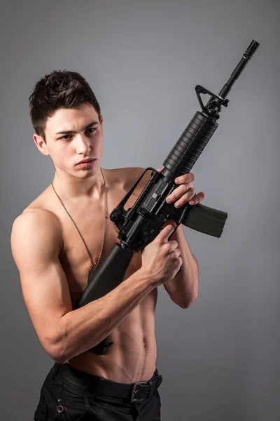 Handsome bare-chested soldier — Stock Photo, Image