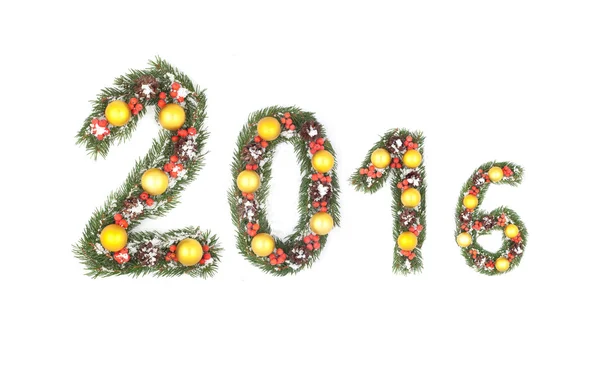 2016 written by christmas tree branches — Stock Photo, Image