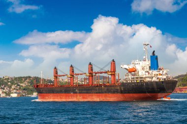 Güneşli bir günde İstanbul Boğaz 'da Genel Kargo Gemisi, Türkiye