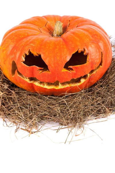 Halloween pumpkin on hay — Stock Photo, Image