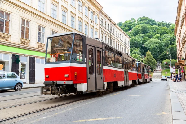 Tram rouge Prague, République tchèque — Photo