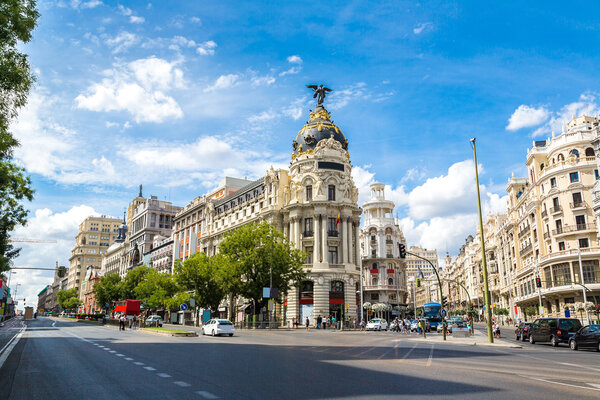 Metropolis hotel in Madrid in a beautiful summer day, Spain