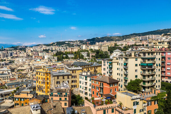 Panoramic view of Genoa in a summer day, Italy