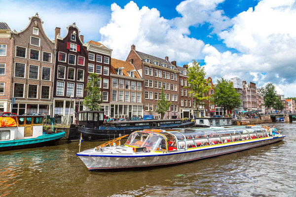 Amsterdam canal and  boats, Holland, Netherlands.
