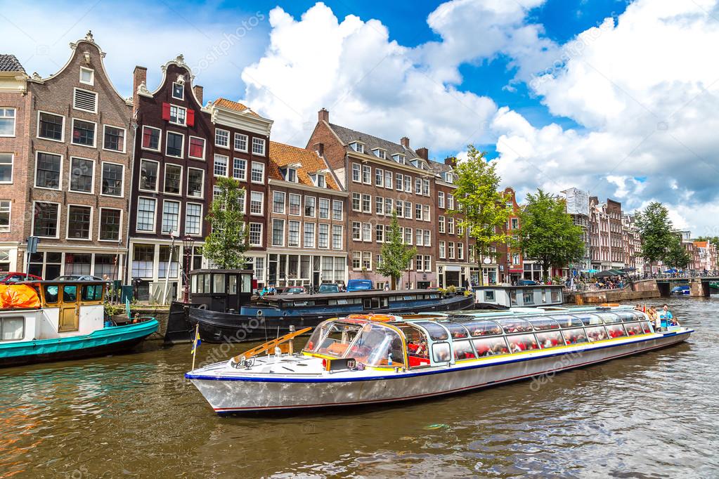 Amsterdam canal and  boats, Holland, Netherlands.