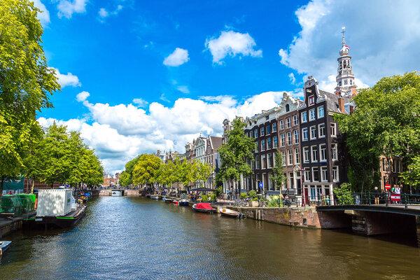 Amsterdam canal and boats, Holland, Netherlands.