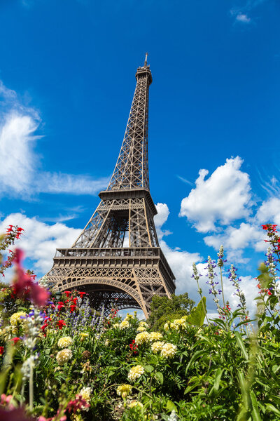 Eiffel Tower with flowers in Paris