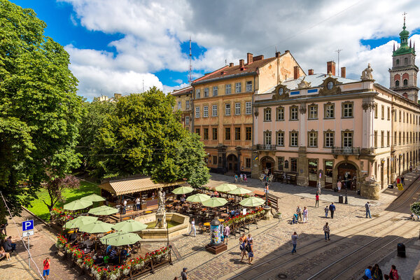 Rynok Square in Lviv in day