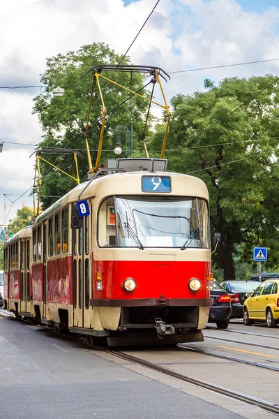 Tram at old street in Prague — Stock Photo, Image