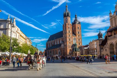 Krakow 'daki ana meydanda at arabaları