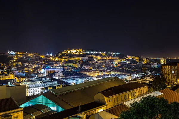 Flygfoto över Lissabon nattetid — Stockfoto