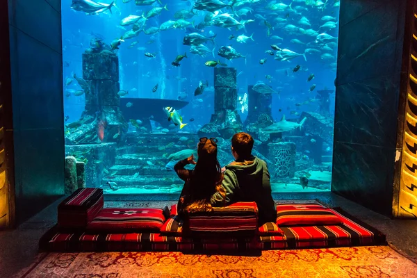 Gran acuario en el Hotel Atlantis en Dubai — Foto de Stock