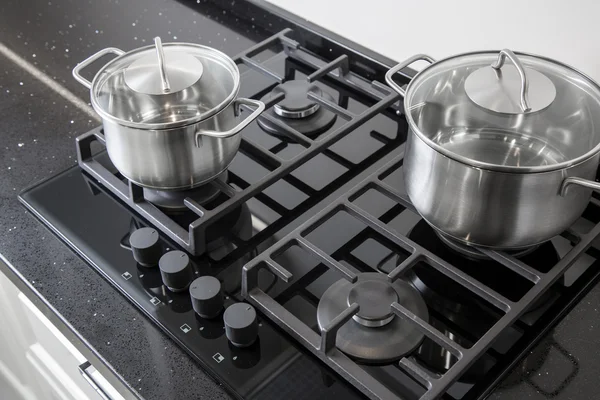 Two pots on a gas stove — Stock Photo, Image