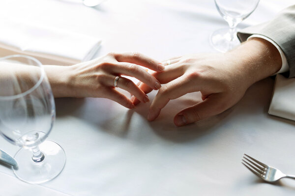 Just married hands with rings