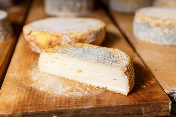 Κομμάτι του κεφαλιού του νέους και μαλακό κατσικίσιο τυρί με μούχλα — Φωτογραφία Αρχείου
