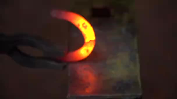 Close View Blacksmith Work Making Horse Shoe — Stock Video